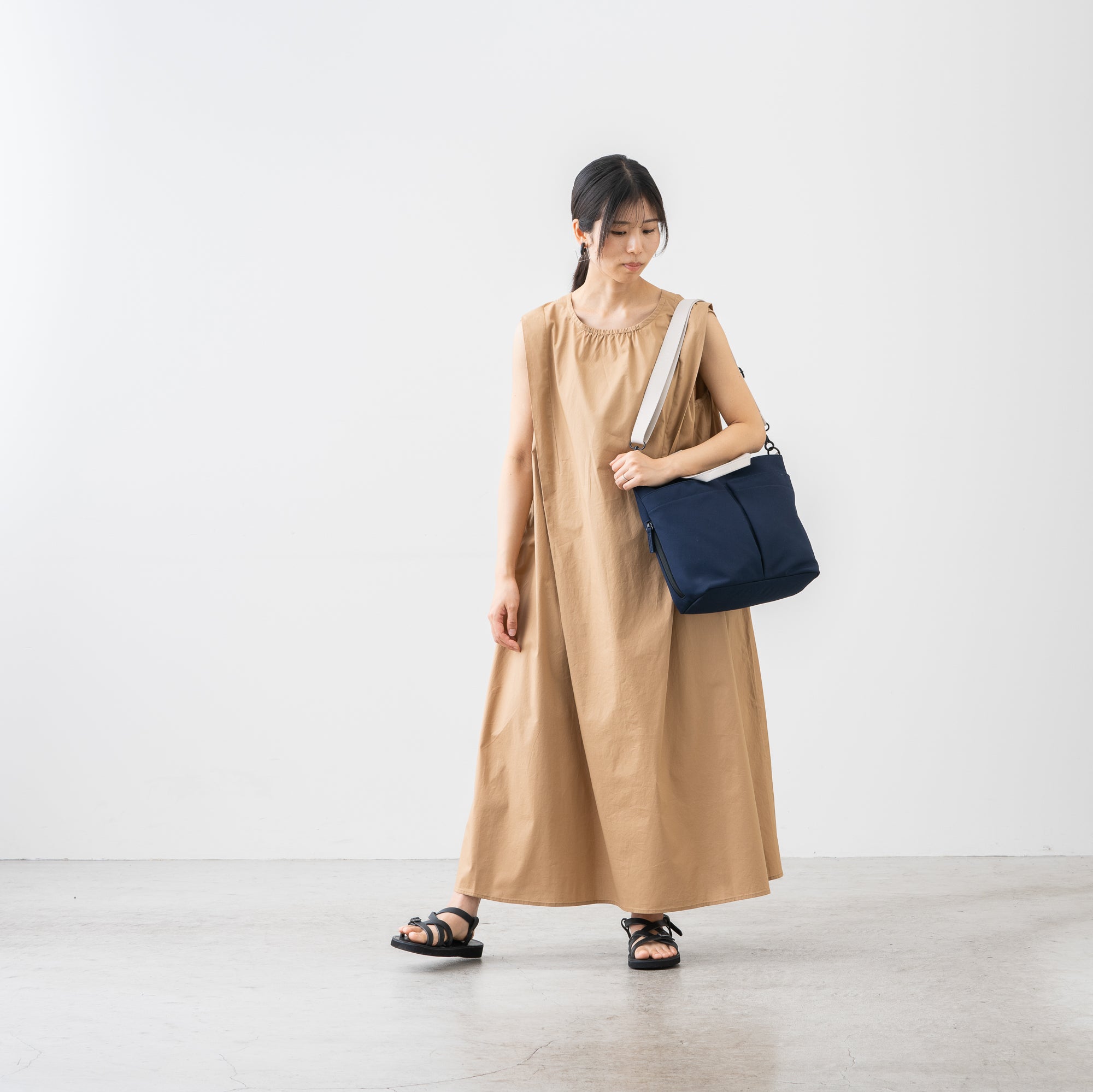 綿ストレッチ 袖なしワンピース