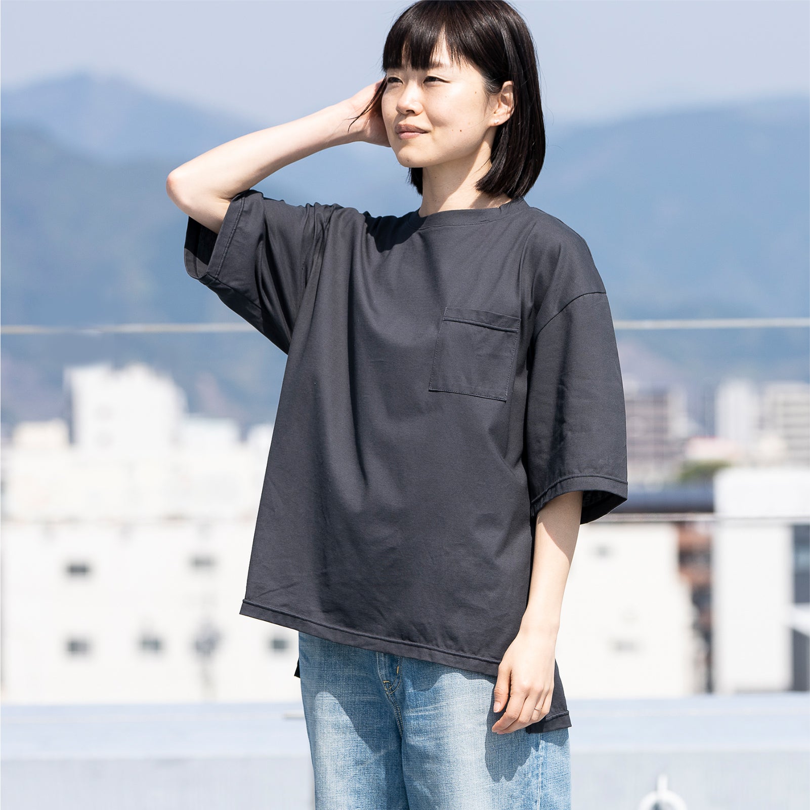 麻のような肌ざわり 綿100%汗が目立たない半袖Tシャツ