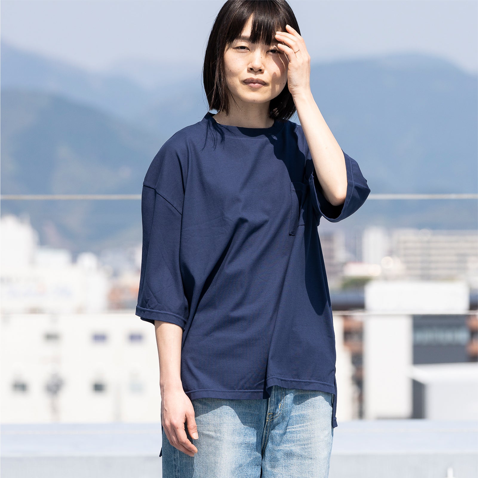 麻のような肌ざわり 綿100%汗が目立たない半袖Tシャツ