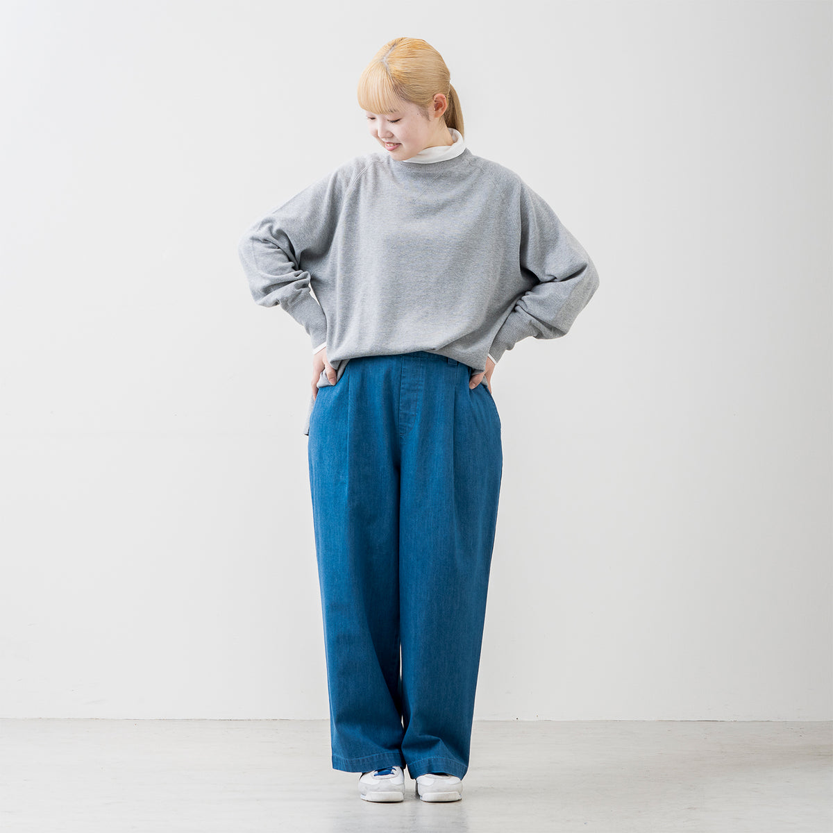 【期間限定特価】綿100% 大人の洗えるワイドニット (クルーネック)