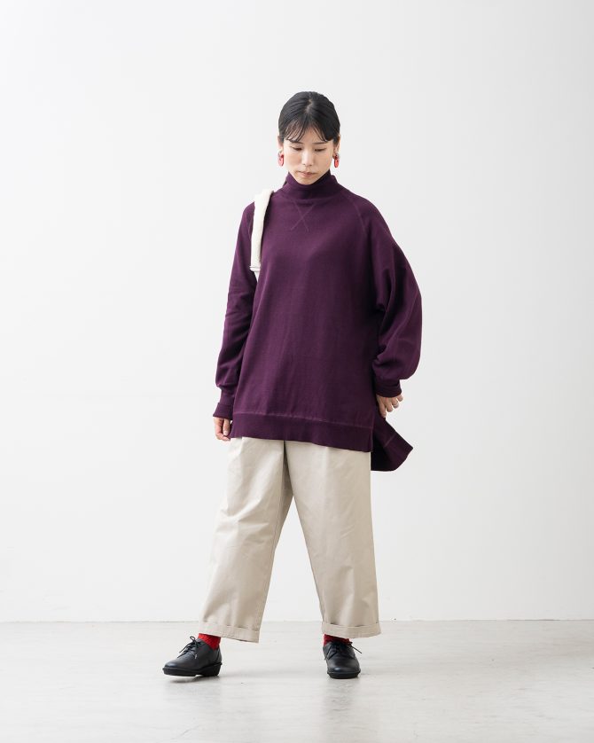 綿100% 大人の洗えるワイドニット (タートルネック)
