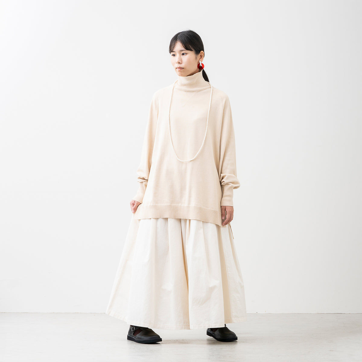 【期間限定特価】綿100% 大人の洗えるワイドニット (タートルネック)