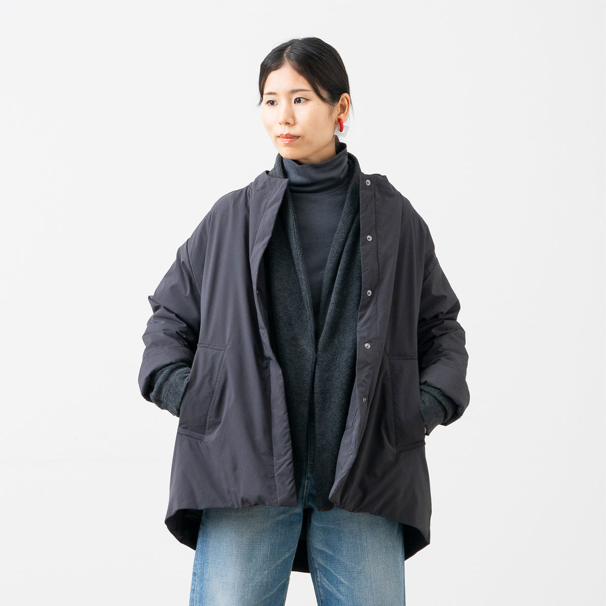 定位置ポケット 軽暖ファイバーダウンコート