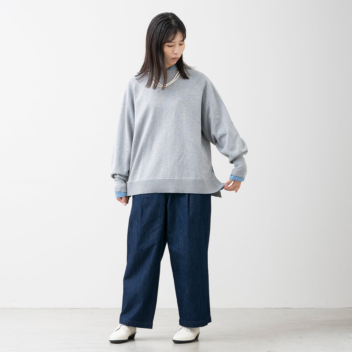 【期間限定特価】綿100% 大人の洗えるワイドニット (クルーネック)