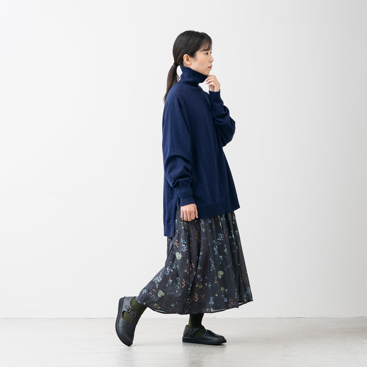 【期間限定特価】綿100% 大人の洗えるワイドニット (タートルネック)