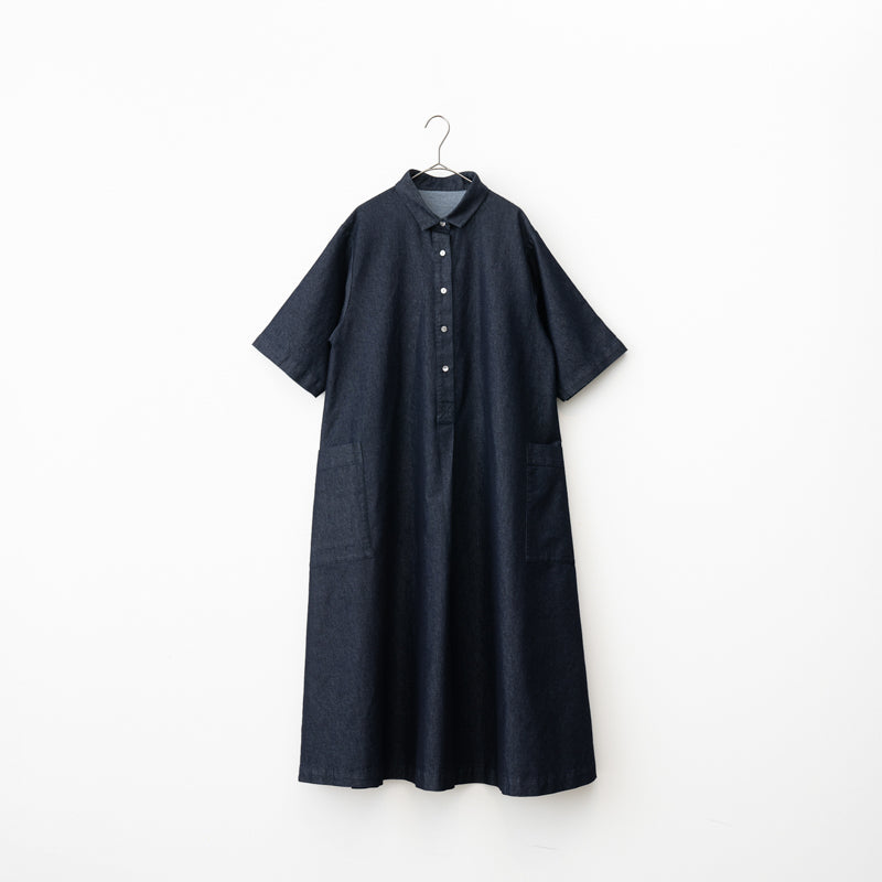 5分袖 Aラインシャツワンピース