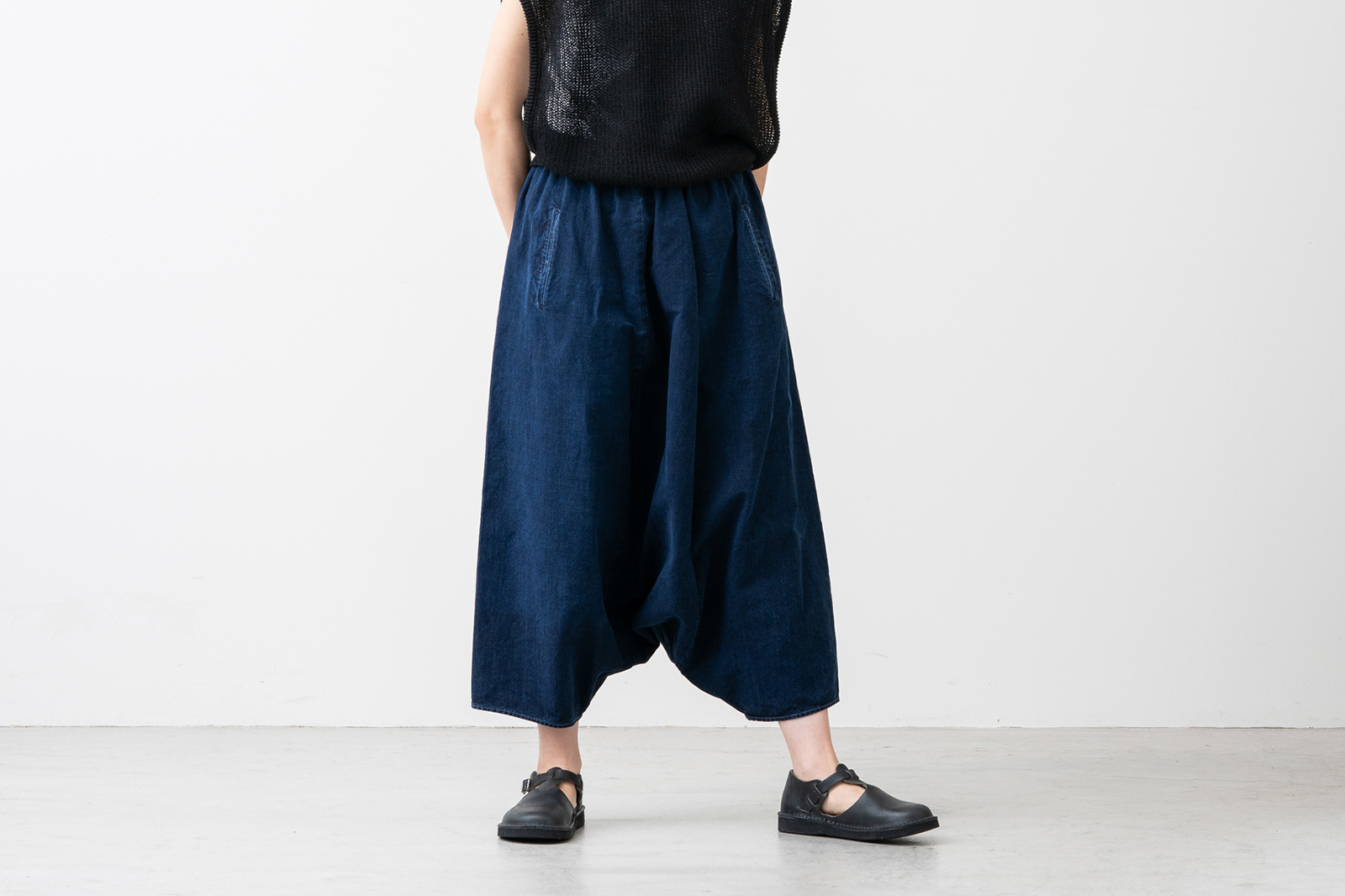 ネイビー サルエルパンツ コットン製 コットンリネンワイドサルエルパンツ｜BIGI online store - ビギ